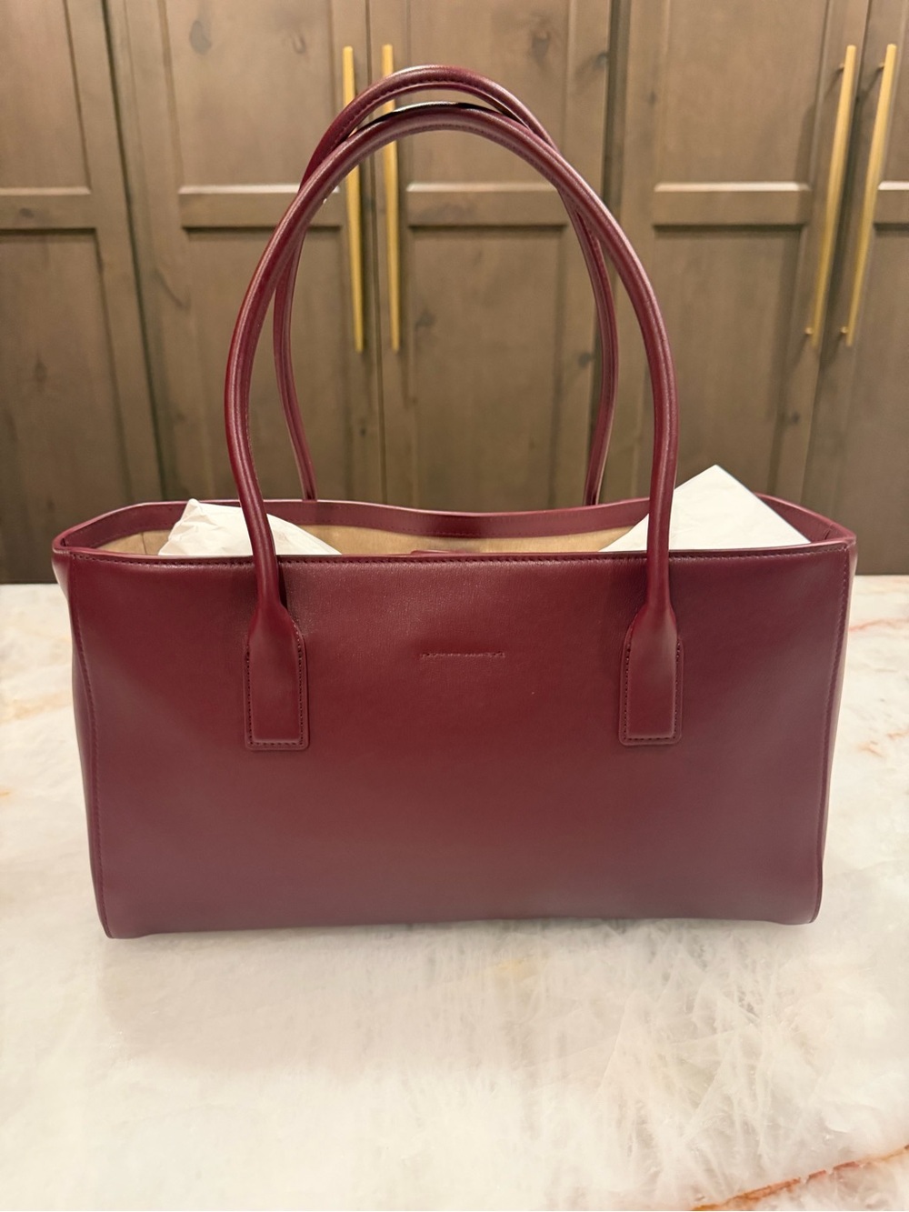 CHANEL Burgundy Leather Top-Handle Tote with Gold CC. New in box never used. - Picture 2 of 5